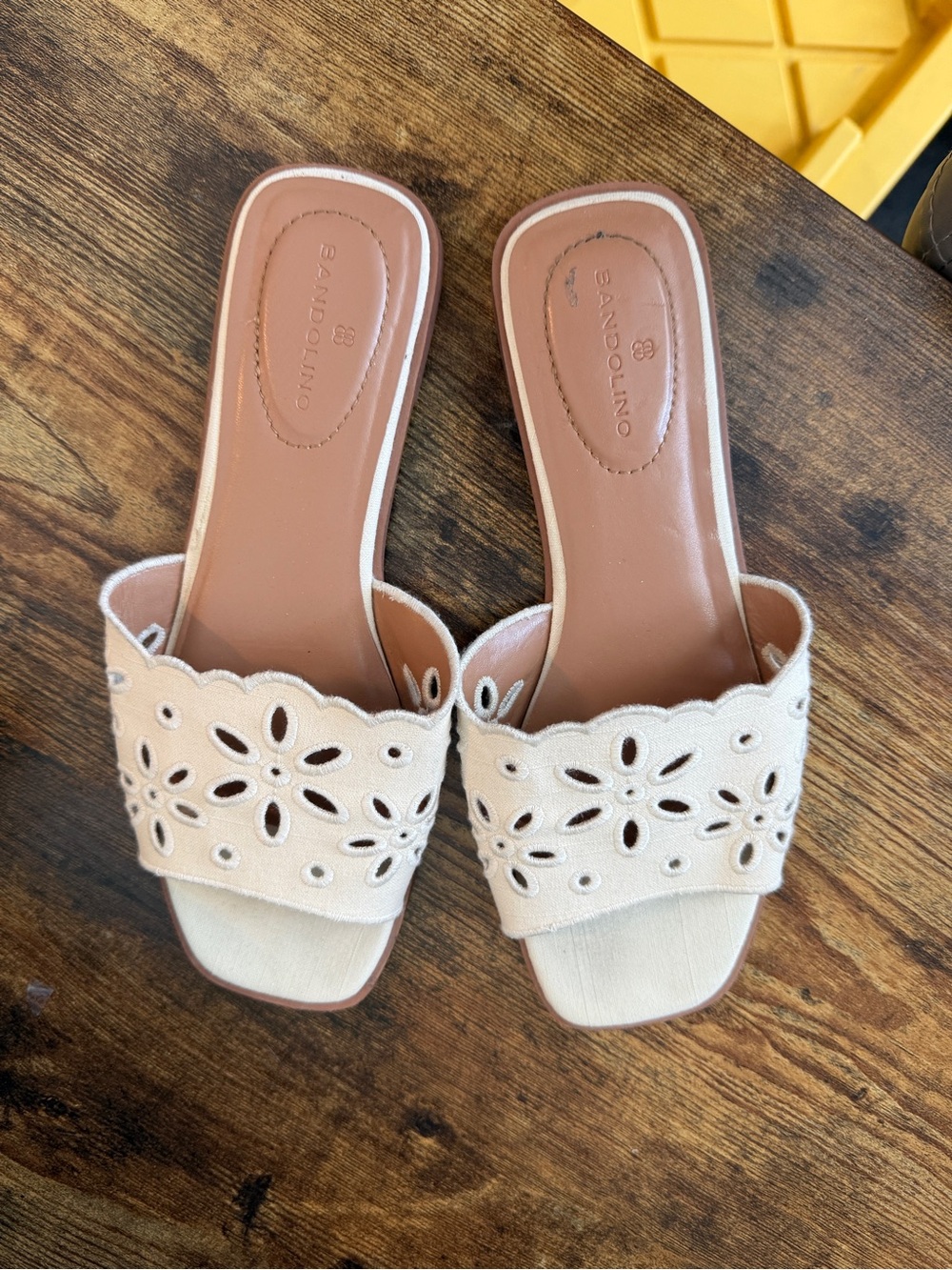 Bandolino Beige Laser-Cut Slide Mules